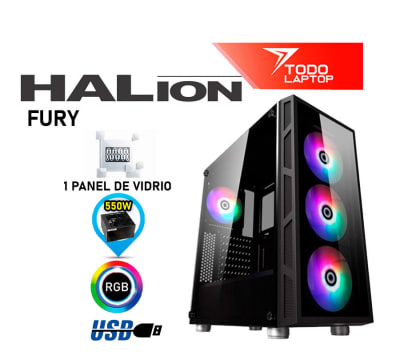 CASE GAMER HALION FURY, F/550W  RGB VIDRIO TEMPLADO