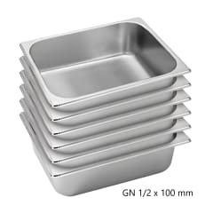 Pack 6 Depositos Gastro GN 1/2 x 100 mm Acero Inox