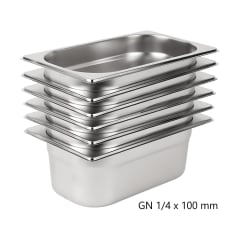 Pack 6 Depositos Gastro GN 1/4 x 100 mm Acero Inox