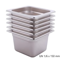 Pack 6 Depositos Gastro GN 1/6 x 150 mm Acero Inox 0