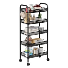 Carro Organizador Multiuso Acero Negro 5 Bandejas Removibles
