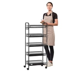 Carro Organizador Multiuso Acero Negro 5 Bandejas Removibles