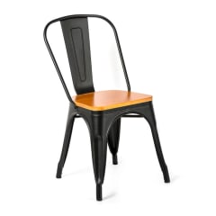 Silla Tolix Negro Asiento de Madera. Sin Caja