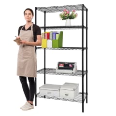 Estante 90x35x180 cm. Acero Negro 5 bandejas. Capacidad 600 kg.