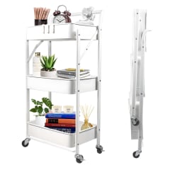 Carro Multiuso Plegable de Acero Blanco 45x30x88 cm.
