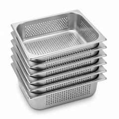 Pack 6 Depositos Gastro GN 1/2 x 100 mm Acero Inox PERFORADO 0