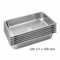 Pack 6 Depositos Gastro GN 1/1 x 100 mm Acero Inox PERFORADO 0
