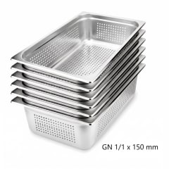 Pack 6 Depositos Gastro GN 1/1 x 150 mm Acero Inox PERFORADO 0