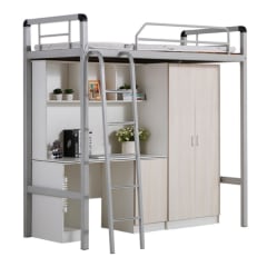 Cama Alta una Plaza 90x200 cm. con Escritorio y Closet Acero Blanco
