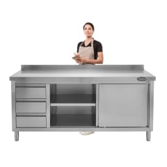 Mesón Cerrado Acero Inoxidable 160 cm con Cajones 0