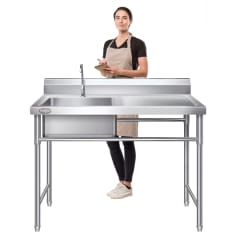 Lavafondos Acero Inox. 100x60x90 cm. Secador derecho. Con Grifería