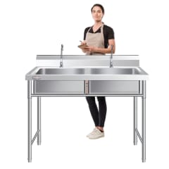 Lavafondos Doble Acero Inox. 100x60x90 cm. Con Grifería
