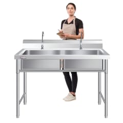 Lavafondos Doble Acero Inox. 120x60x90 cm. Con Grifería 0