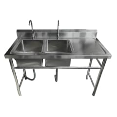 Lavafondos Doble Acero Inox. 150x60x90 cm. Secador derecho