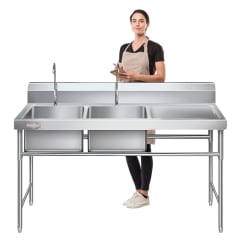 Lavafondos Doble Acero Inox. 150x60x90 cm. Secador derecho