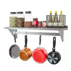 Repisa Mural 120x30 cm Acero Inoxidable con Colgadores de Ollas 0