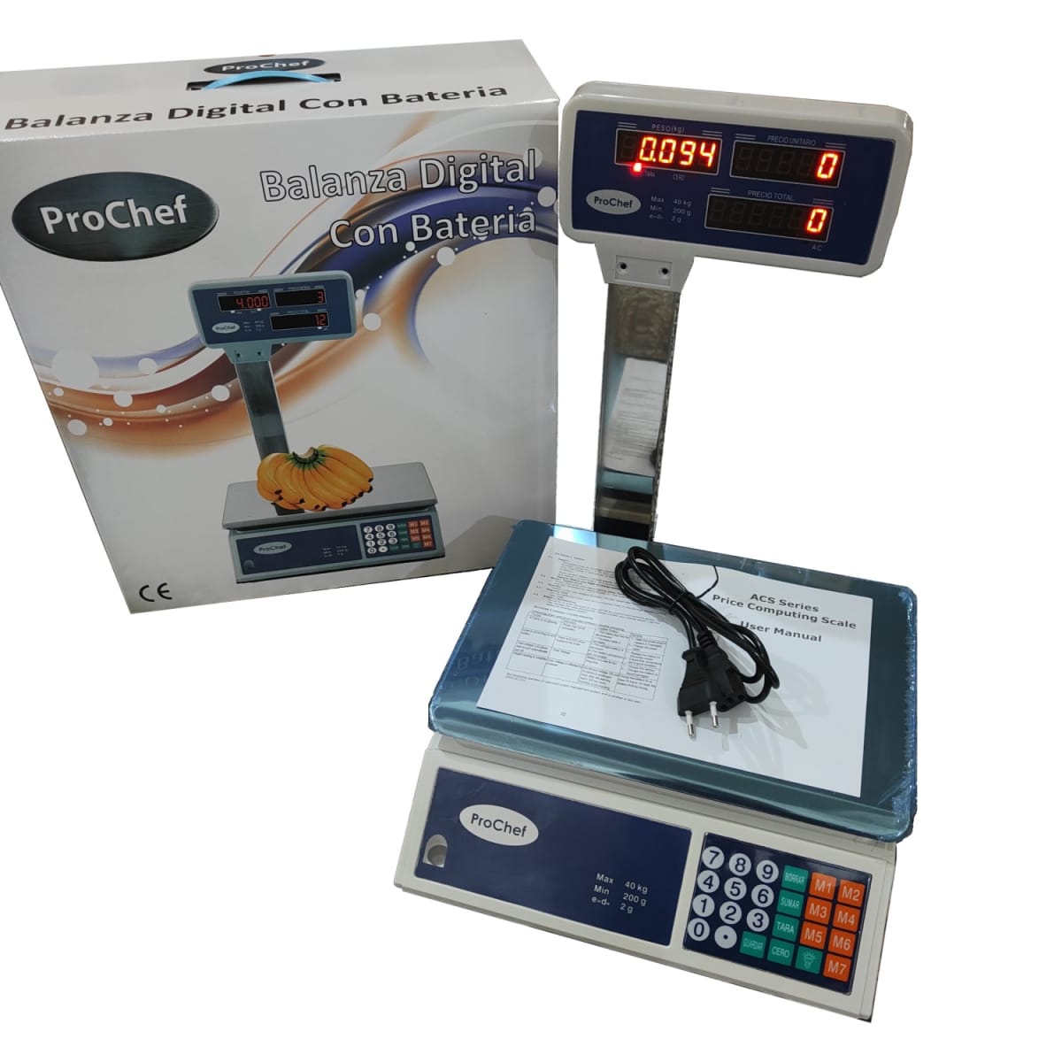 Pesa Digital ProChef 40 Kg. x 2 Gr. Con Visor Aereo. Bateria3