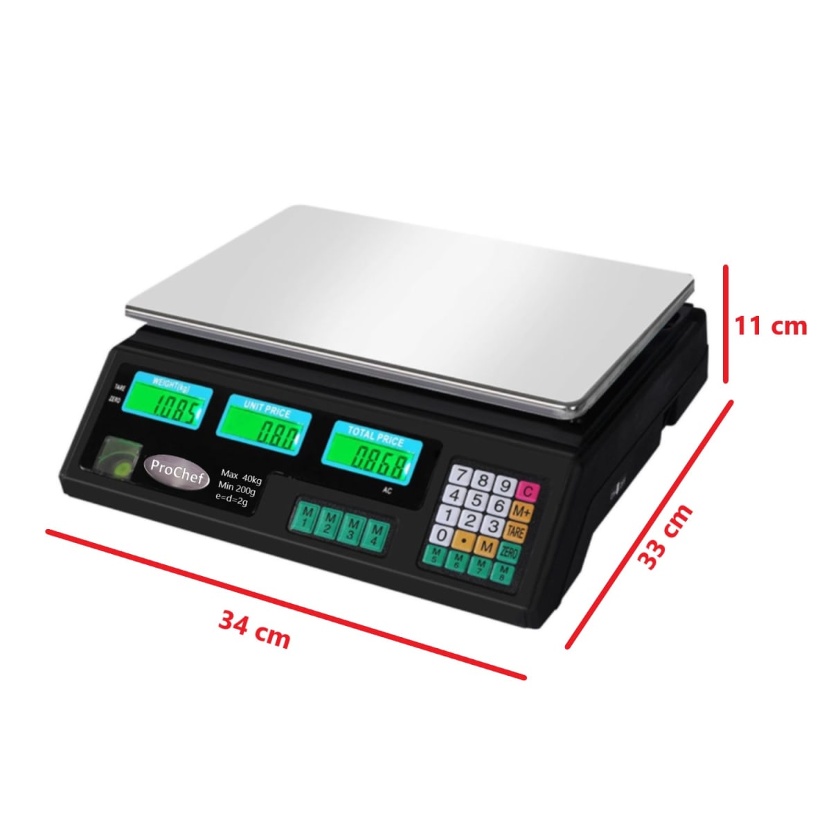 Pesa Digital ProChef 40 Kg. x 2 Gr. LCD. Electrica y Bateria.7
