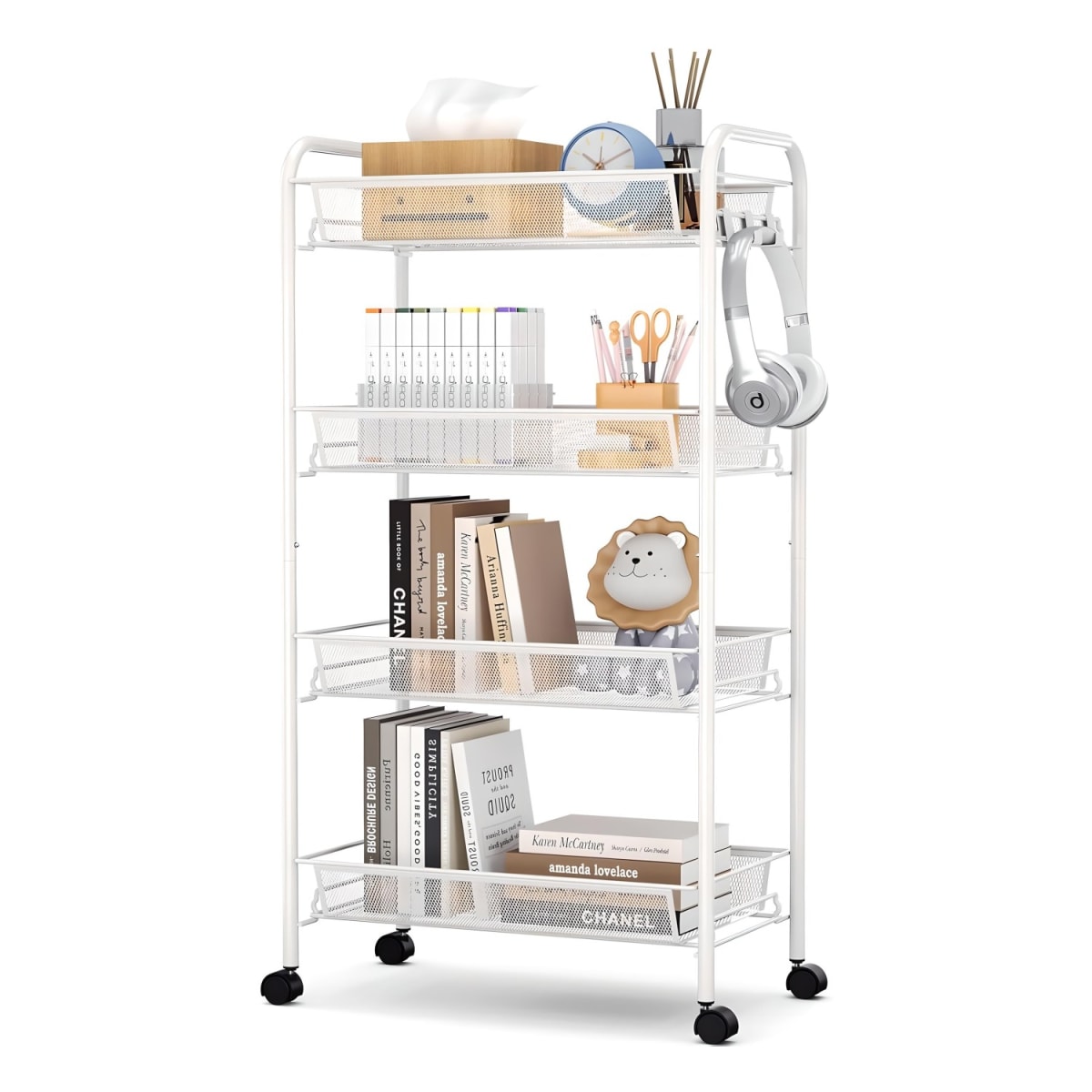 Carro Organizador Multiuso Acero Blanco 4 Bandejas Removibles2