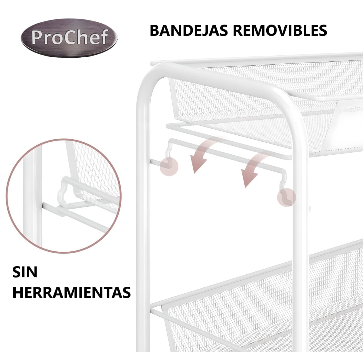 Carro Organizador Multiuso Acero Blanco 4 Bandejas Removibles5