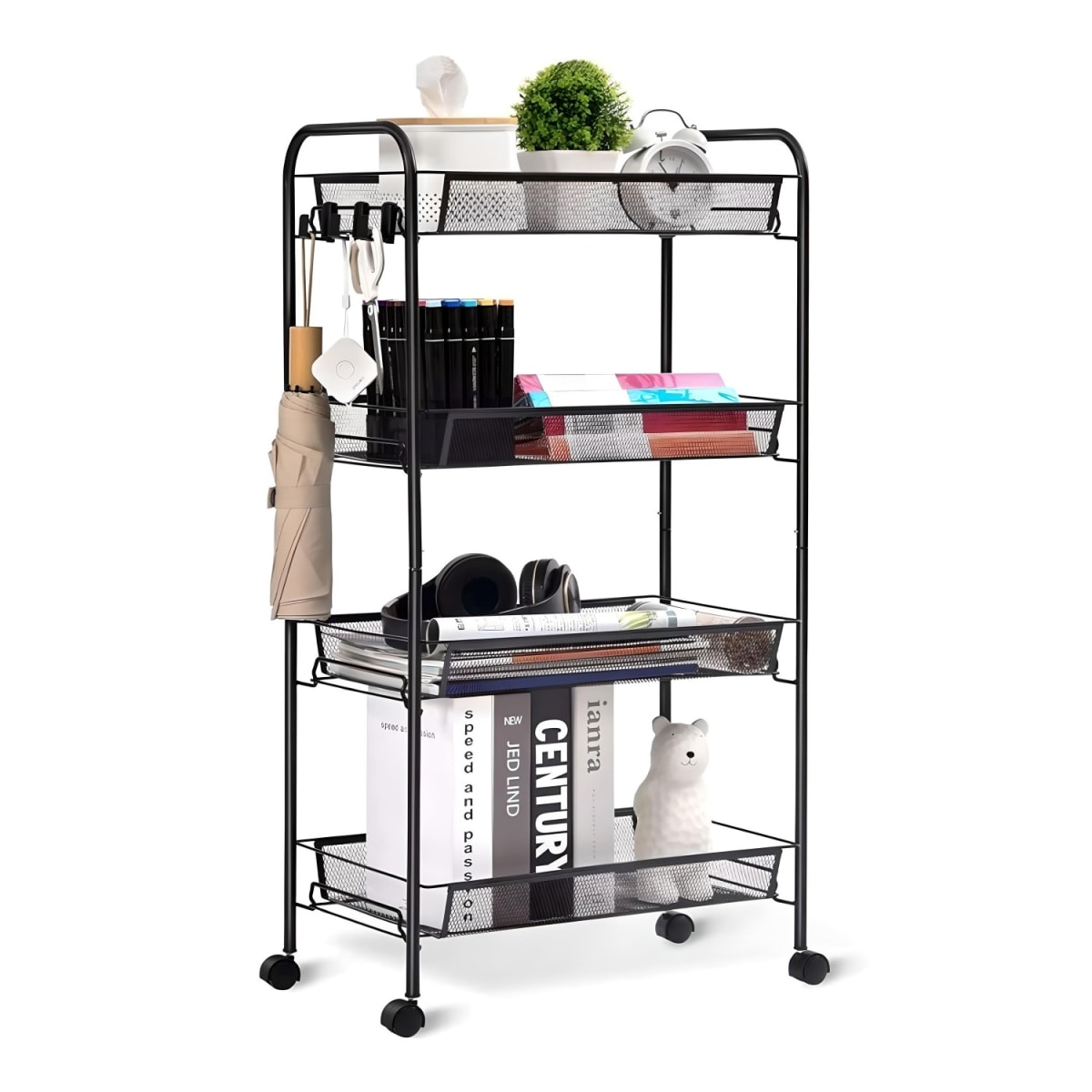 Carro Organizador Multiuso Acero Negro 4 Bandejas Removibles1