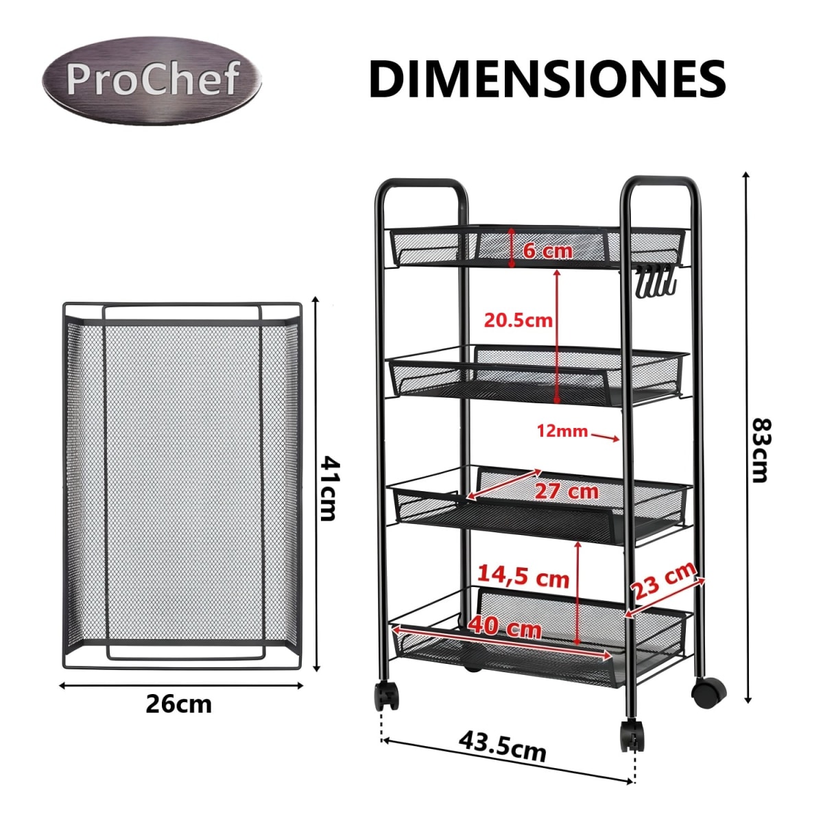 Carro Organizador Multiuso Acero Negro 4 Bandejas Removibles7