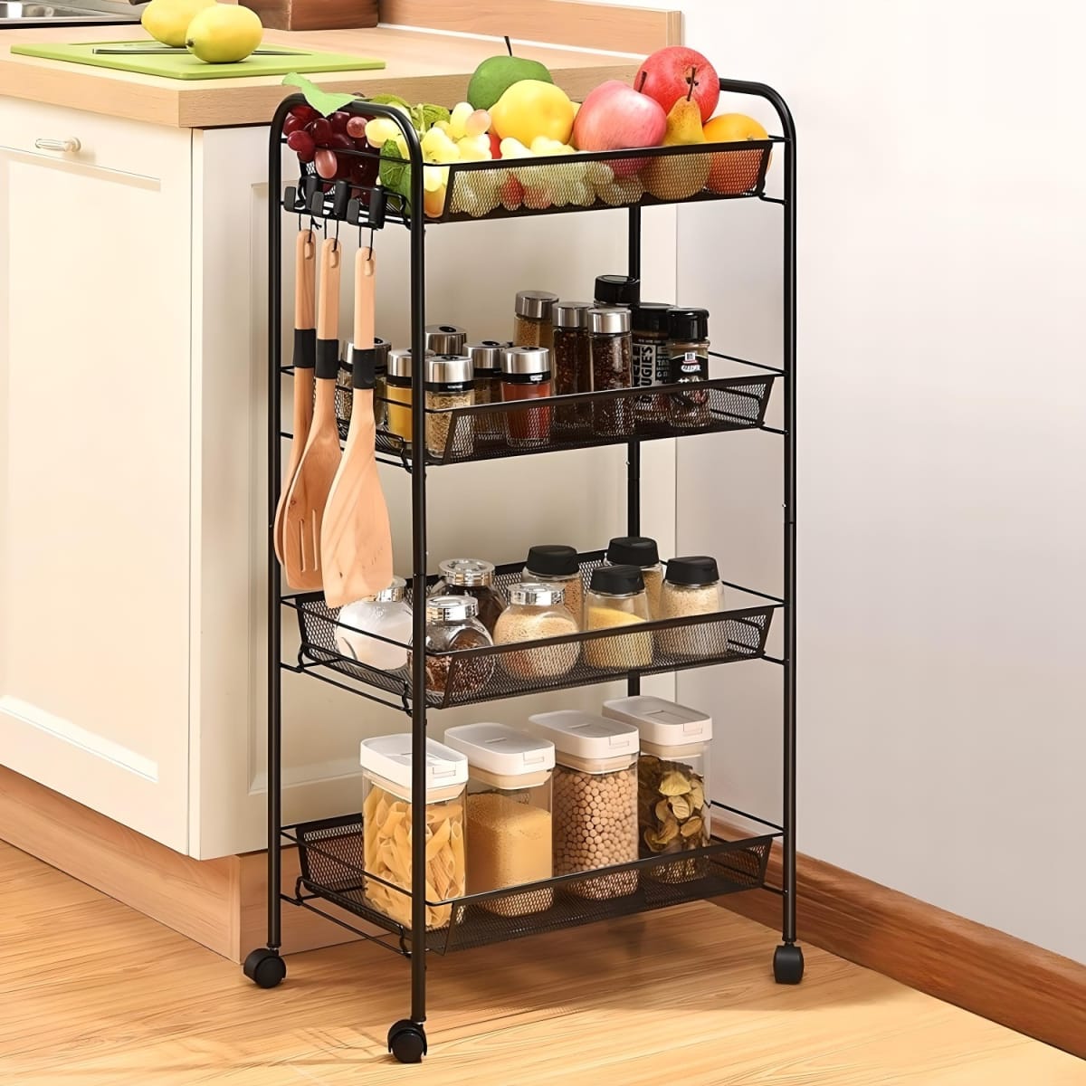 Carro Organizador Multiuso Acero Negro 4 Bandejas Removibles4