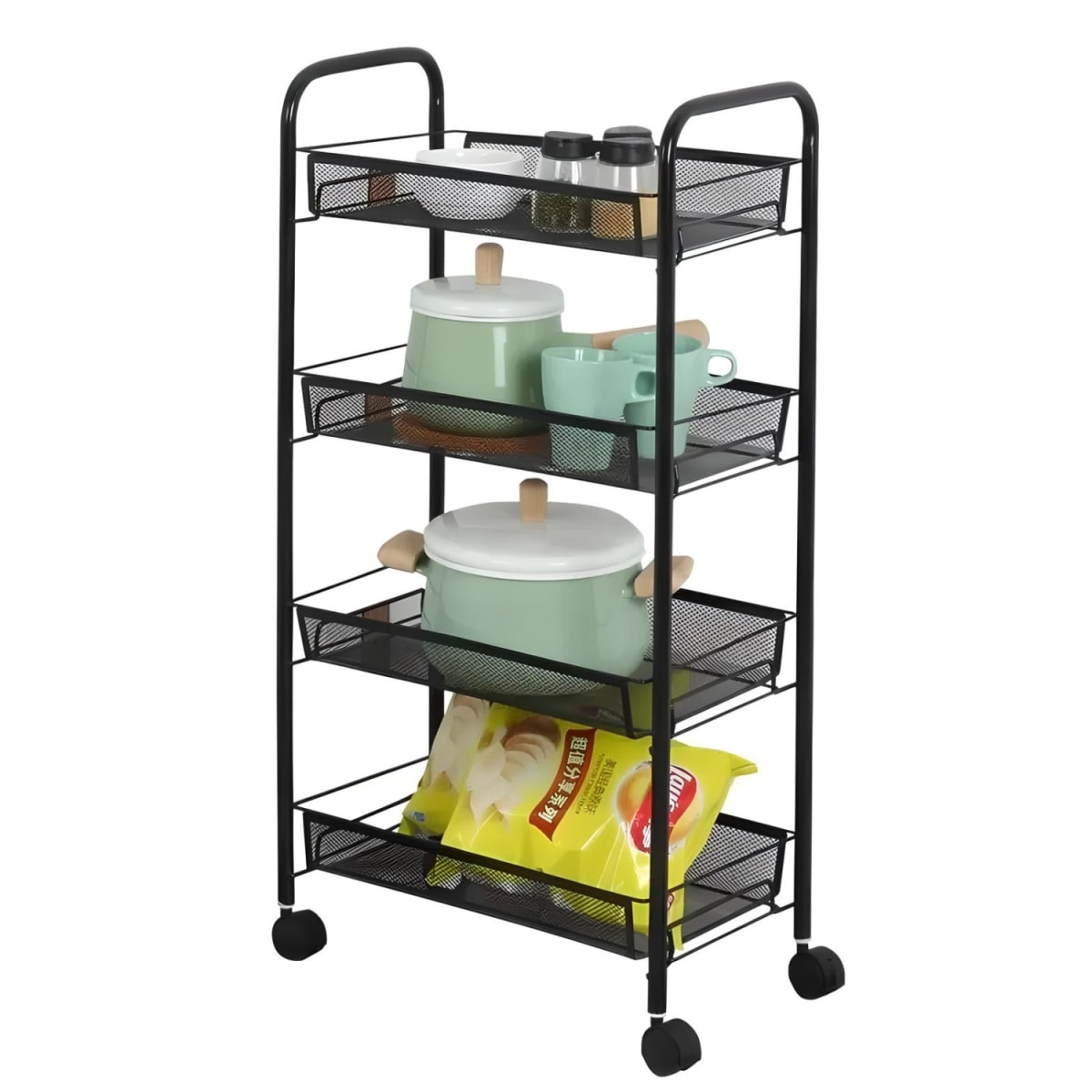 Carro Organizador Multiuso Acero Negro 4 Bandejas Removibles3