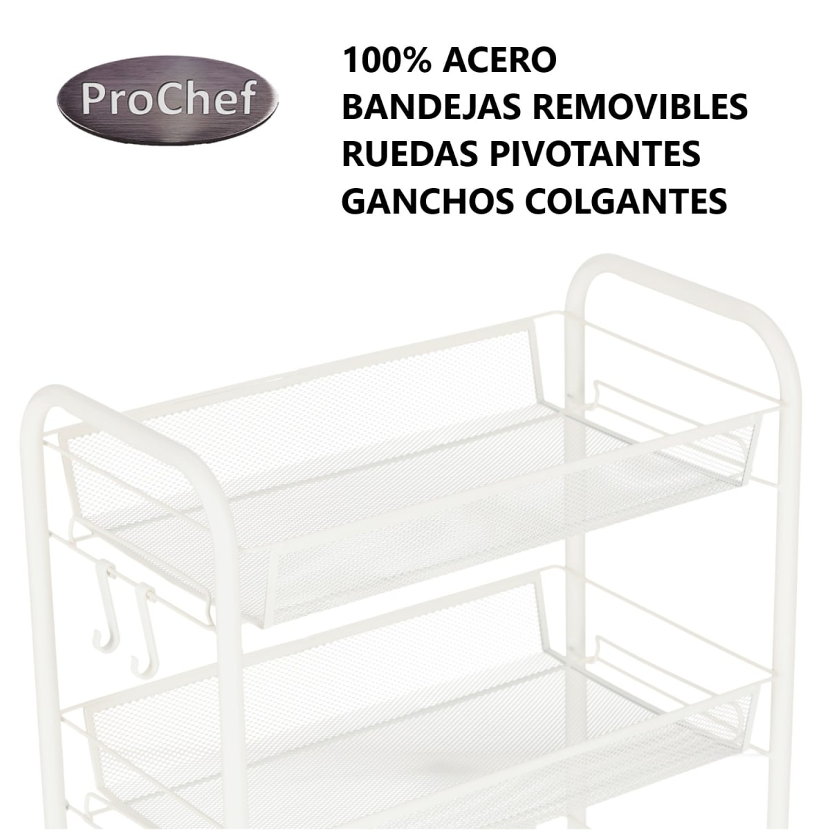 Carro Organizador Multiuso Acero Blanco 4 Bandejas Removibles4