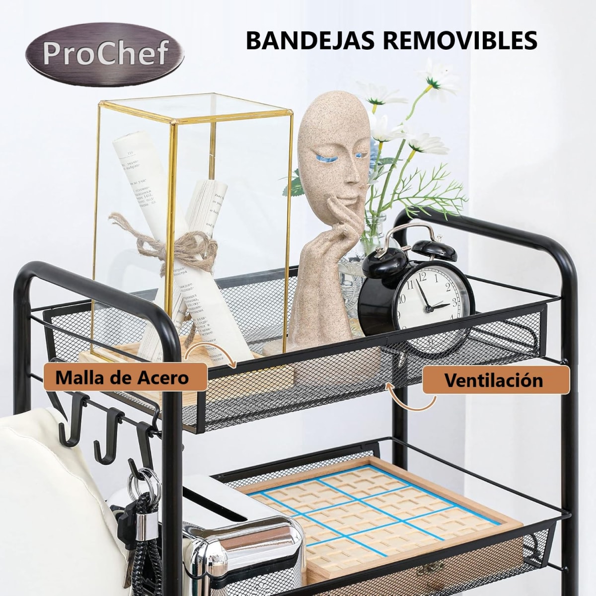 Carro Organizador Multiuso Acero Negro 5 Bandejas Removibles4