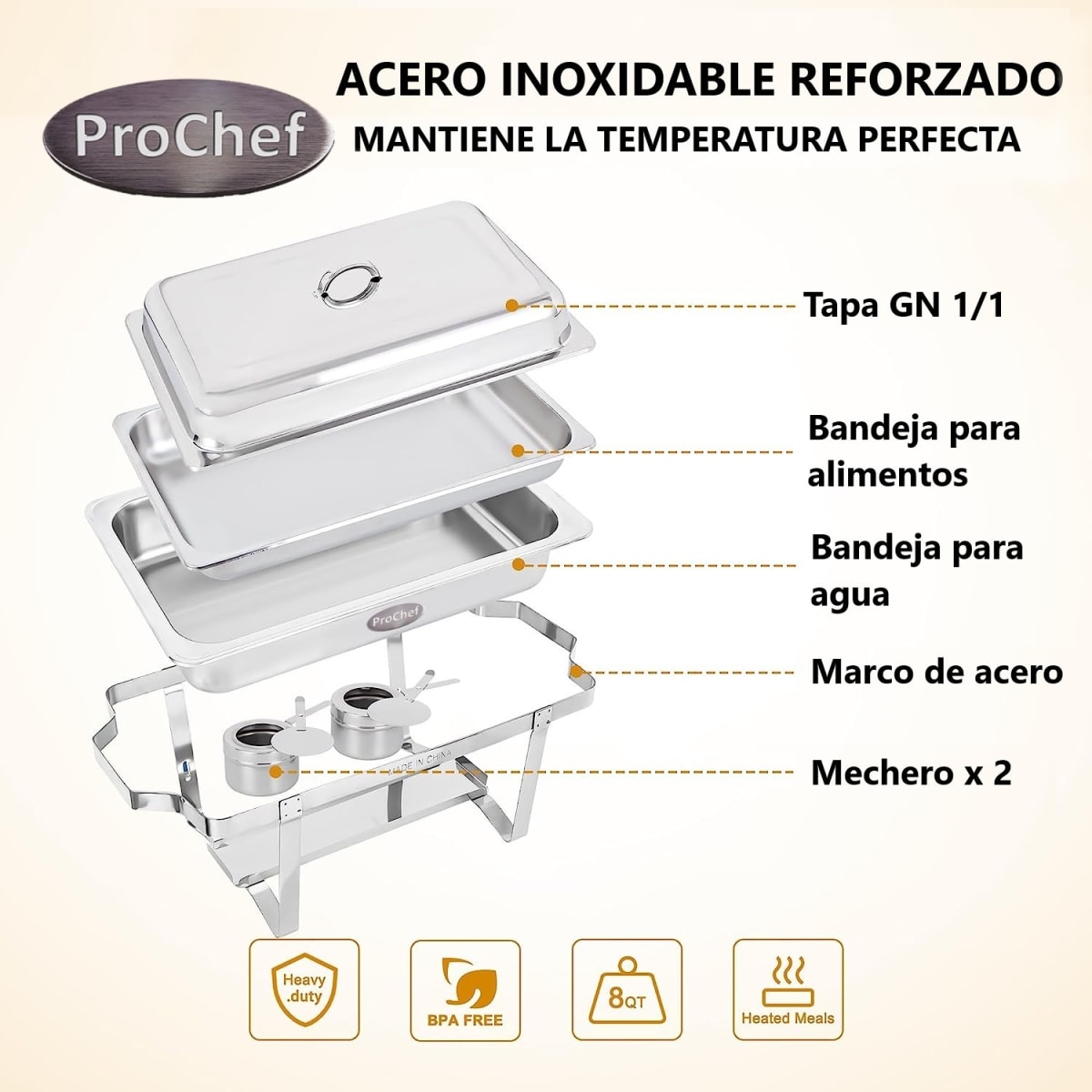 Chafer Acero Inoxidable 9 Litros GN 1/15