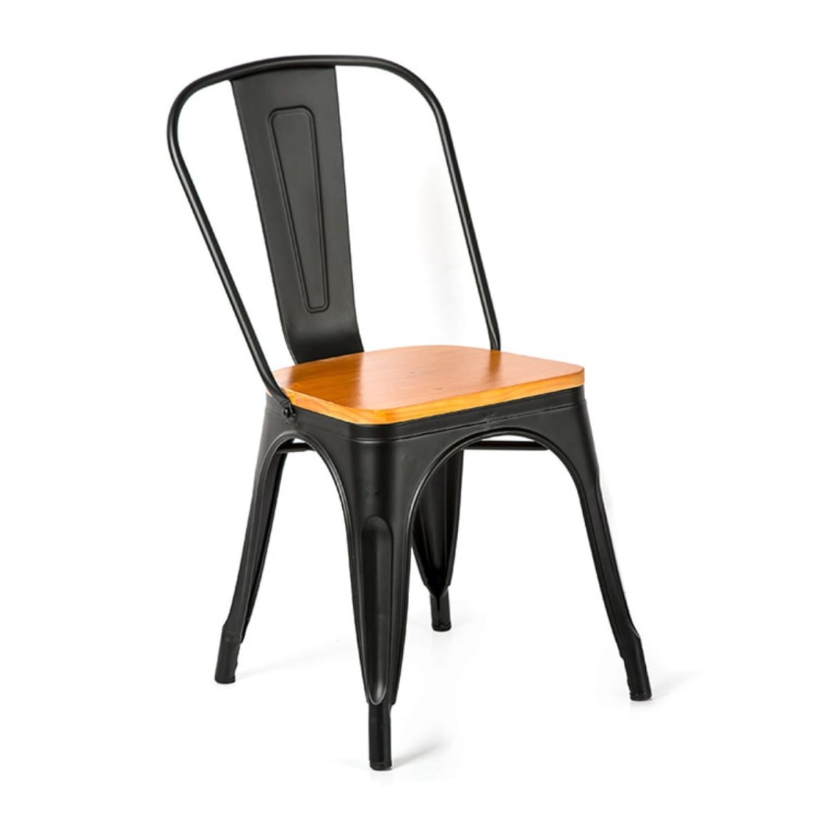 Silla Tolix Negro Asiento de Madera. Sin Caja1