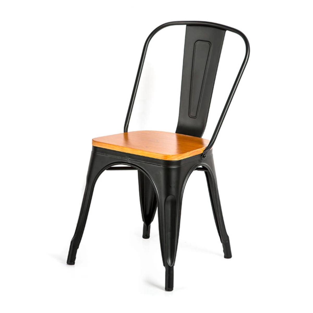 Silla Tolix Negro Asiento de Madera. Sin Caja3