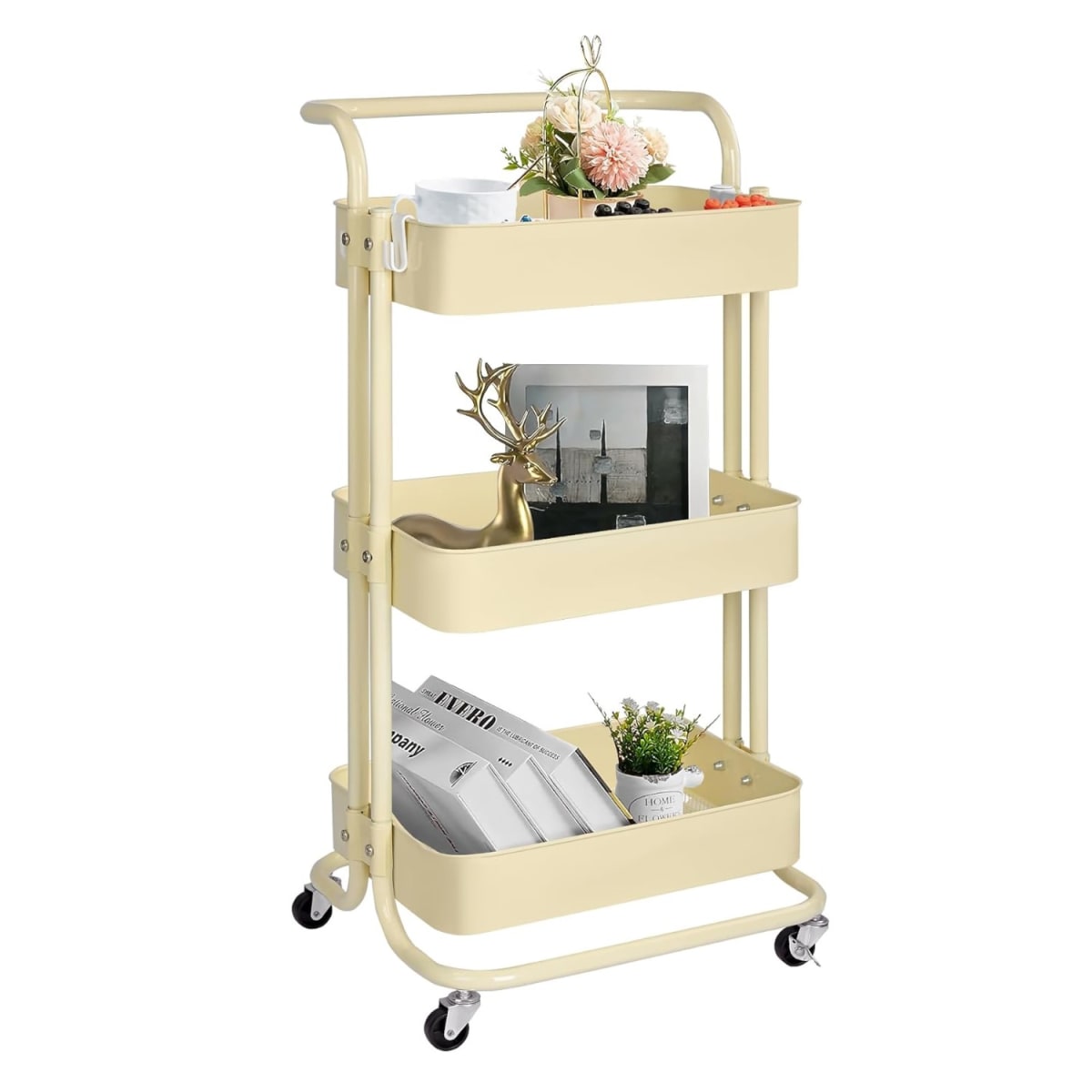 Carro Organizador Multiuso 3 Niveles 100% Acero Crema3