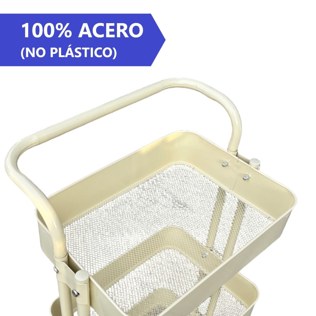 Carro Organizador Multiuso 3 Niveles 100% Acero Crema2