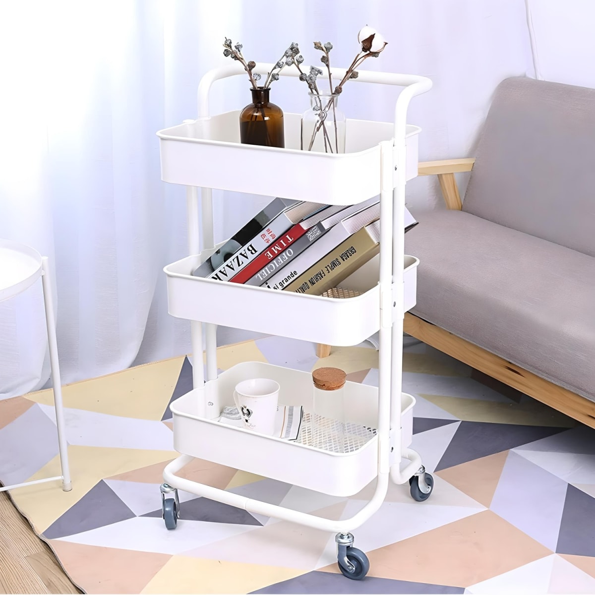 Carro Organizador Multiuso 3 Niveles 100% Acero Blanco3