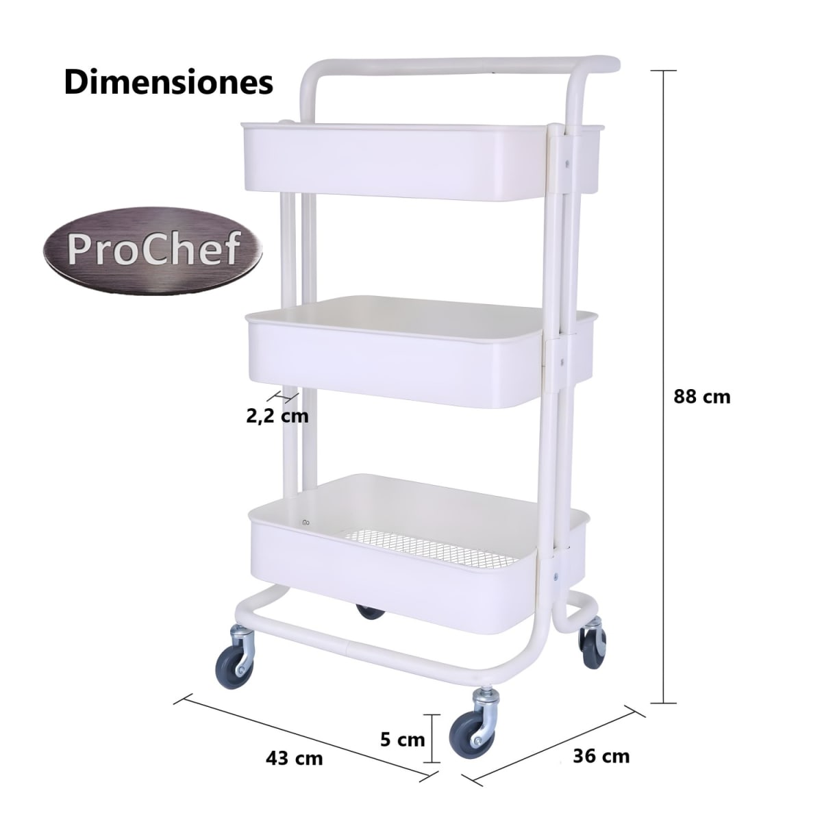 Carro Organizador Multiuso 3 Niveles 100% Acero Blanco5