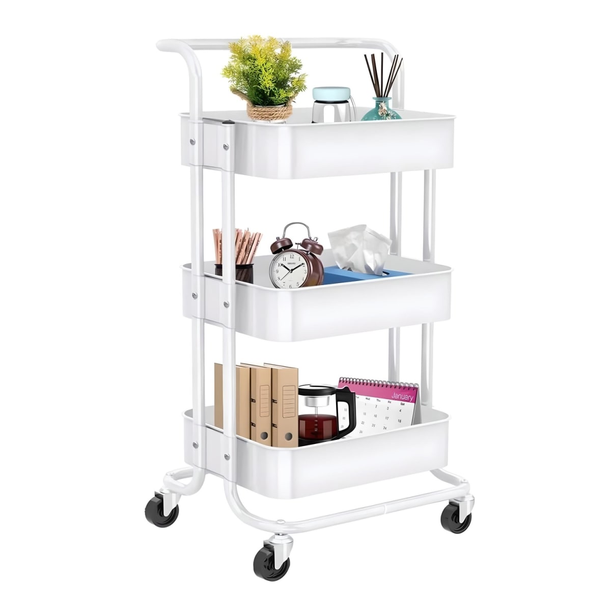 Carro Multiuso Organizador 3 Niveles 100% Acero Blanco3