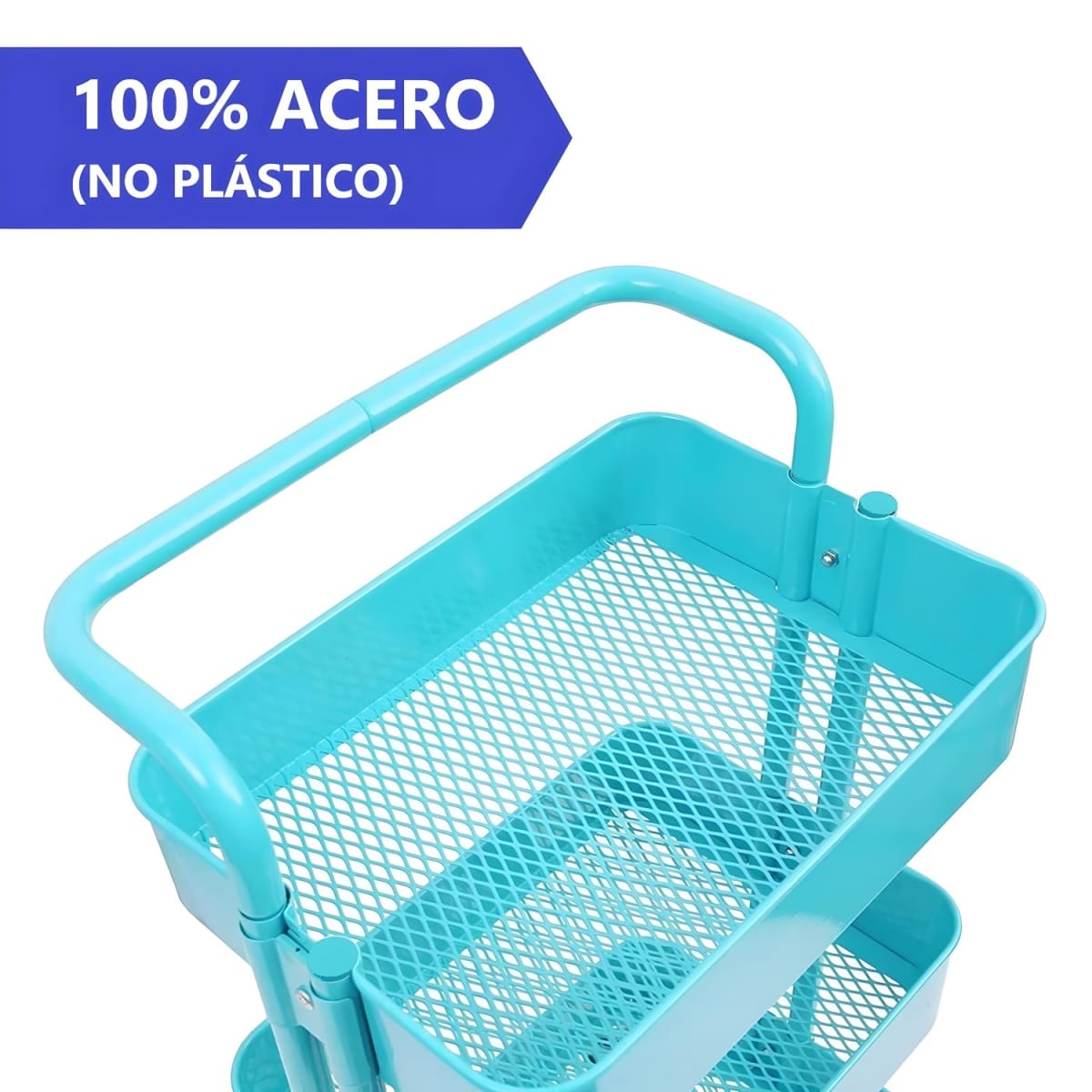 Carro Organizador Multiuso 3 Niveles 100% Acero Turquesa2