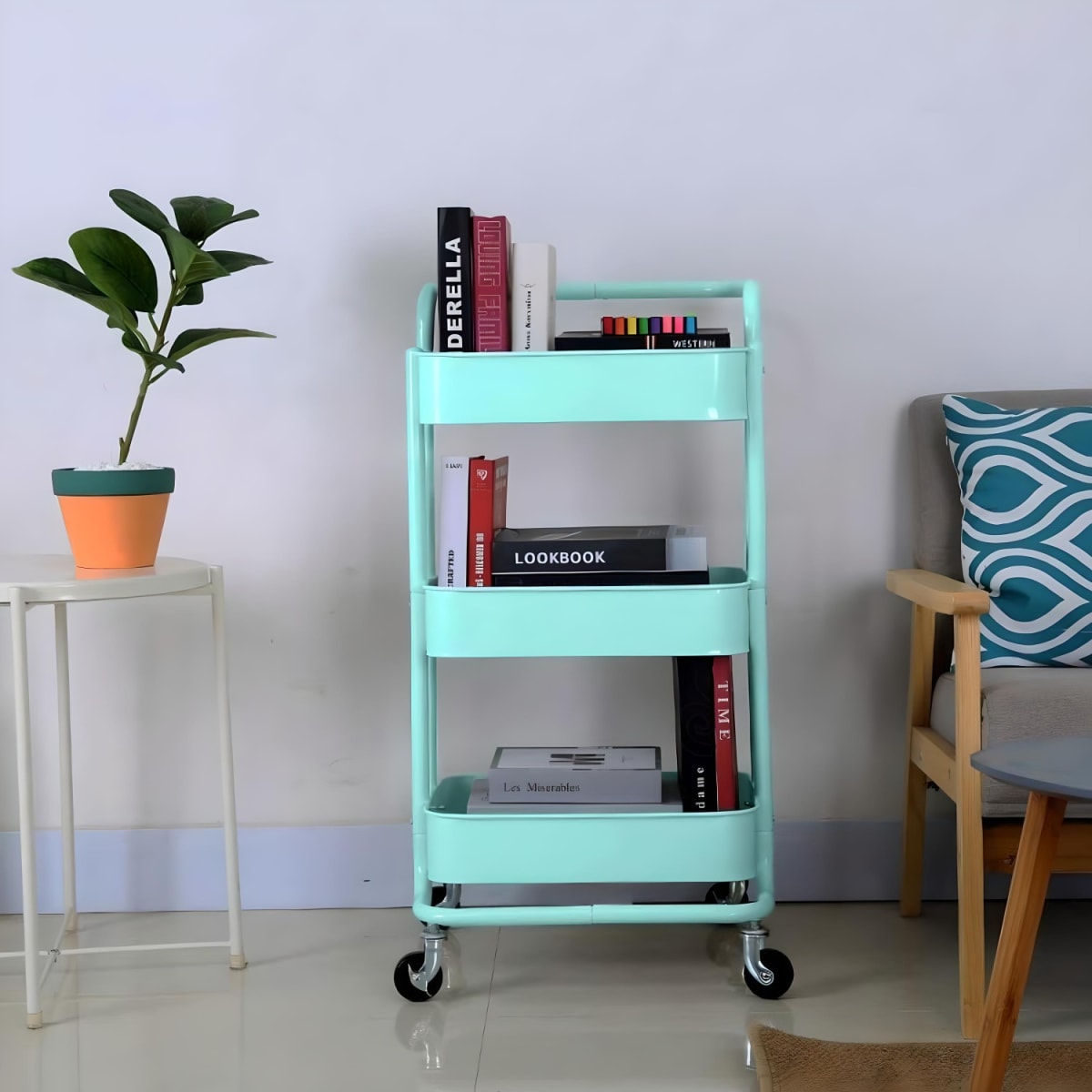 Carro Organizador Multiuso 3 Niveles 100% Acero Turquesa5