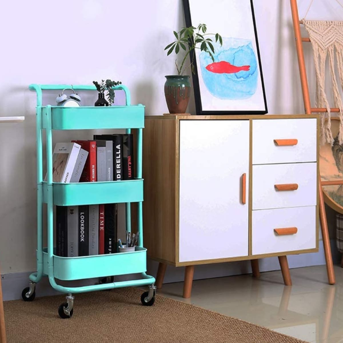 Carro Organizador Multiuso 3 Niveles 100% Acero Turquesa4