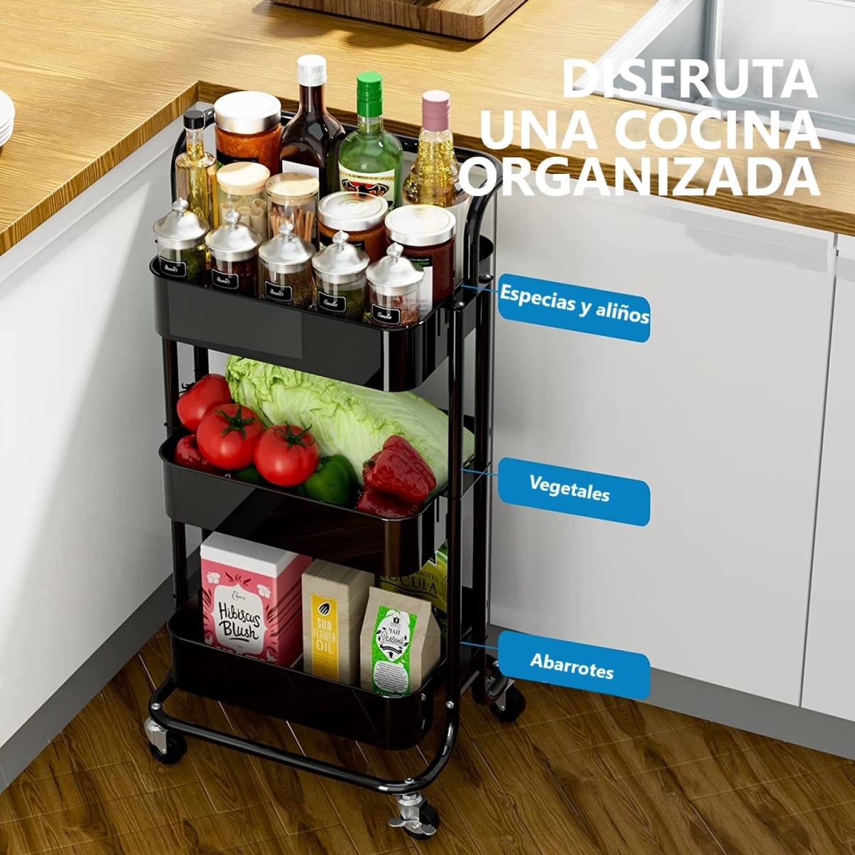 Carro Organizador Multiuso 3 Niveles 100% Acero Negro7