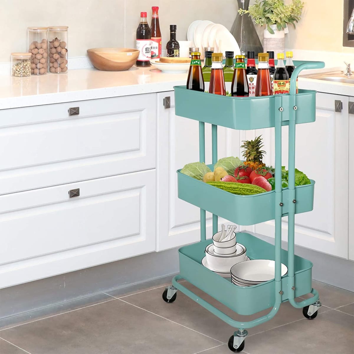 Carro Organizador Multiuso 3 Niveles 100% Acero Verde6