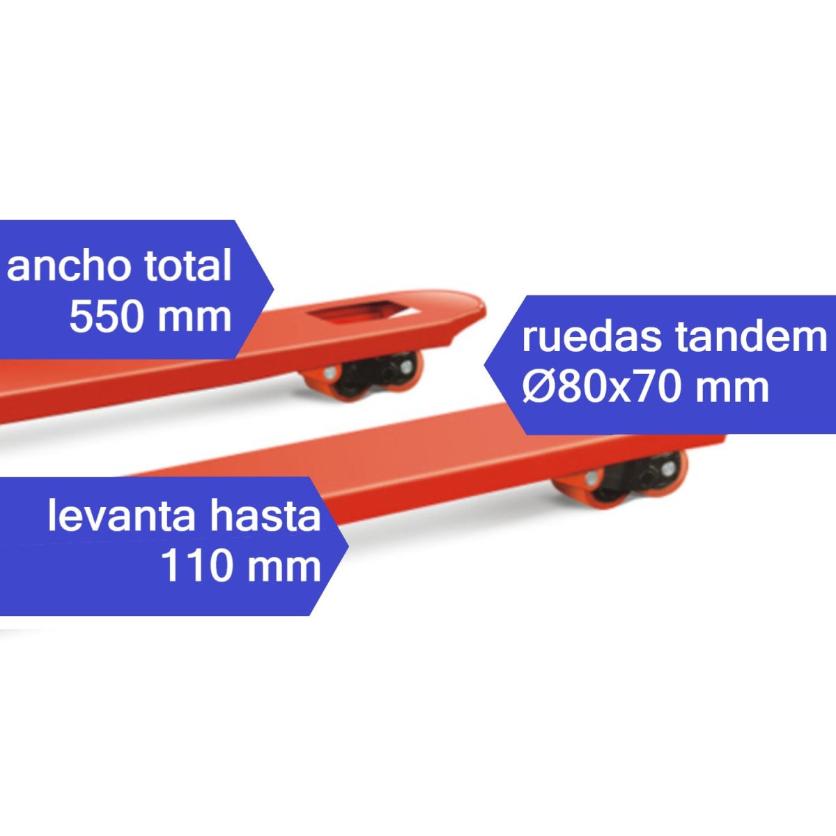 Transpaleta 3000 kg (3 Ton) Carro Angosto 550 mm.3