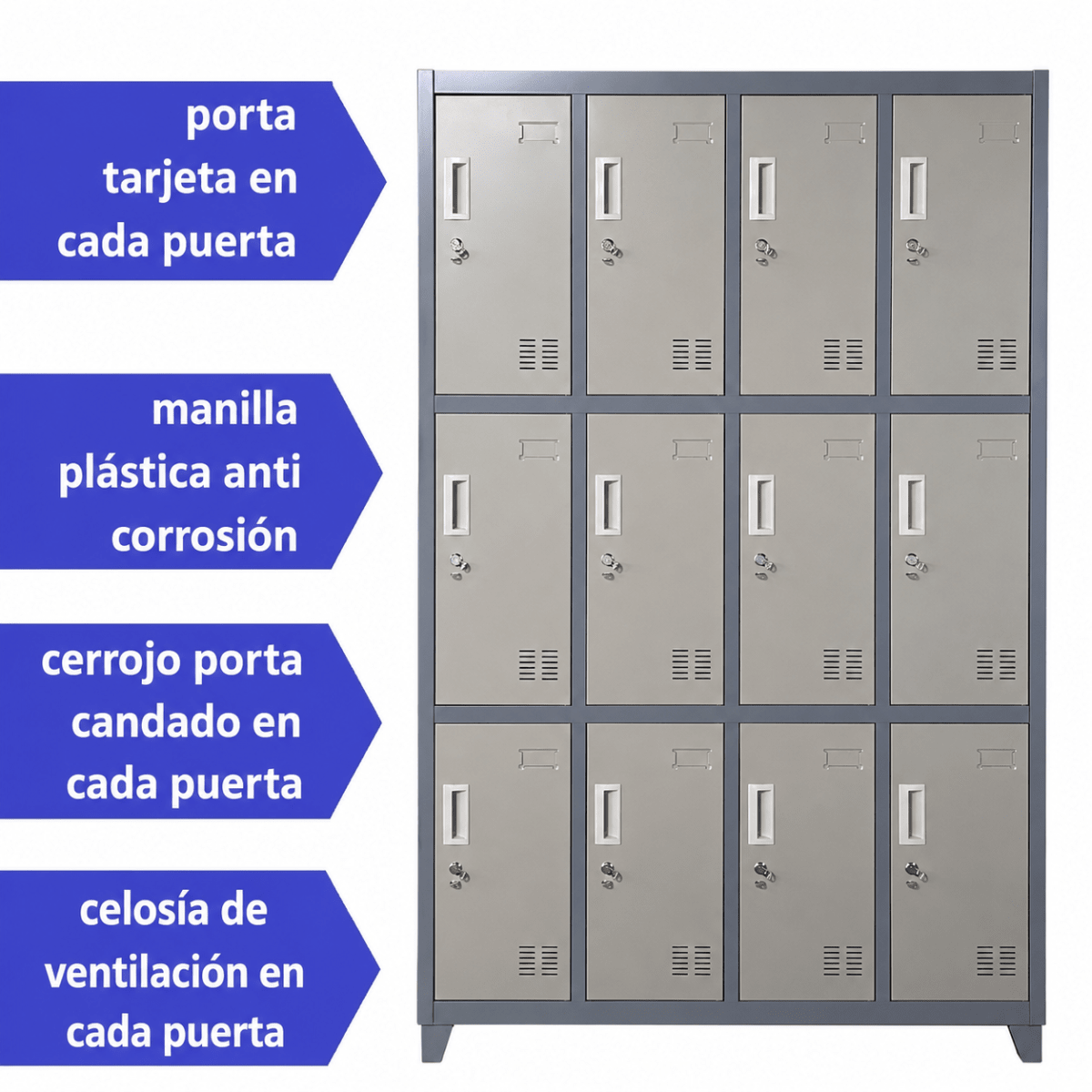 Locker Casillero Metálico 4 cuerpos 12 puertas con patas3