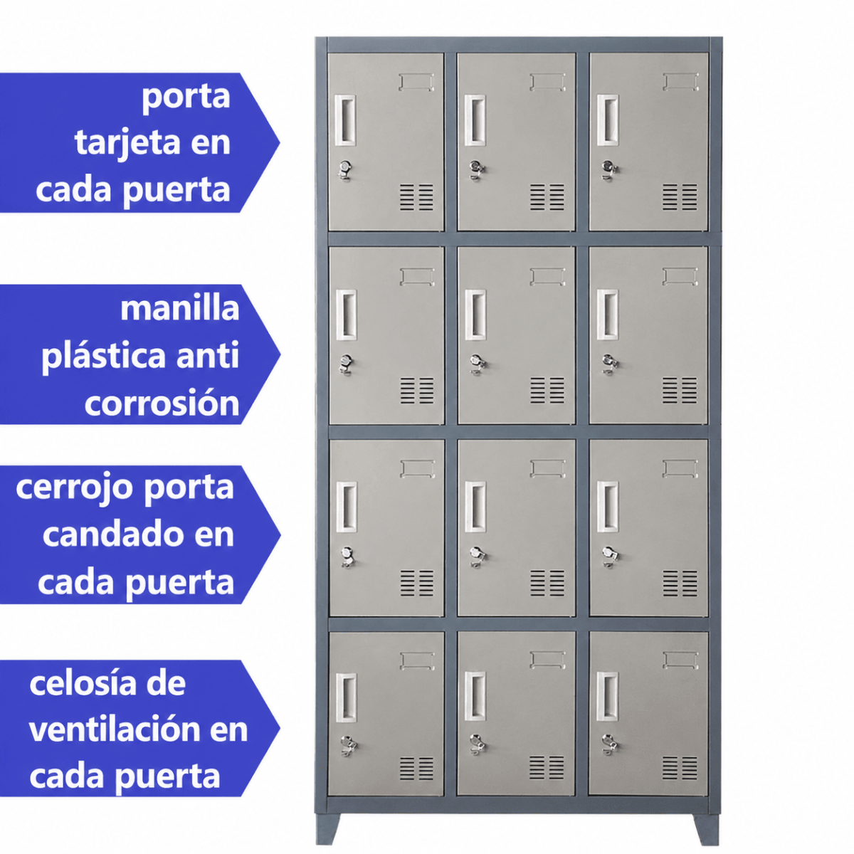 Locker Casillero Metalico 3 Cuerpos 12 Puertas con patas3