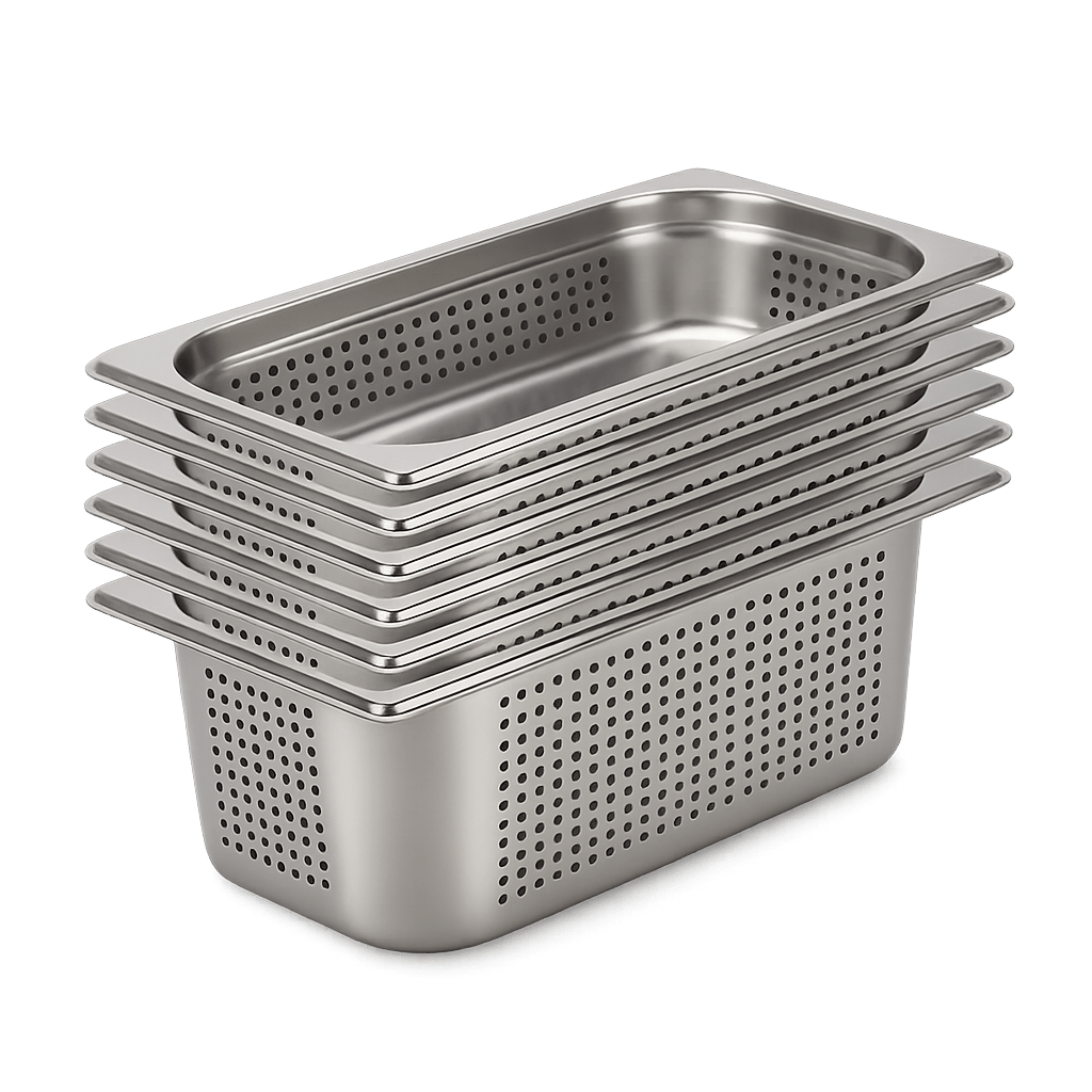 Pack 6 Depositos Gastro GN 1/3x 150 mm Acero Inox PERFORADO1