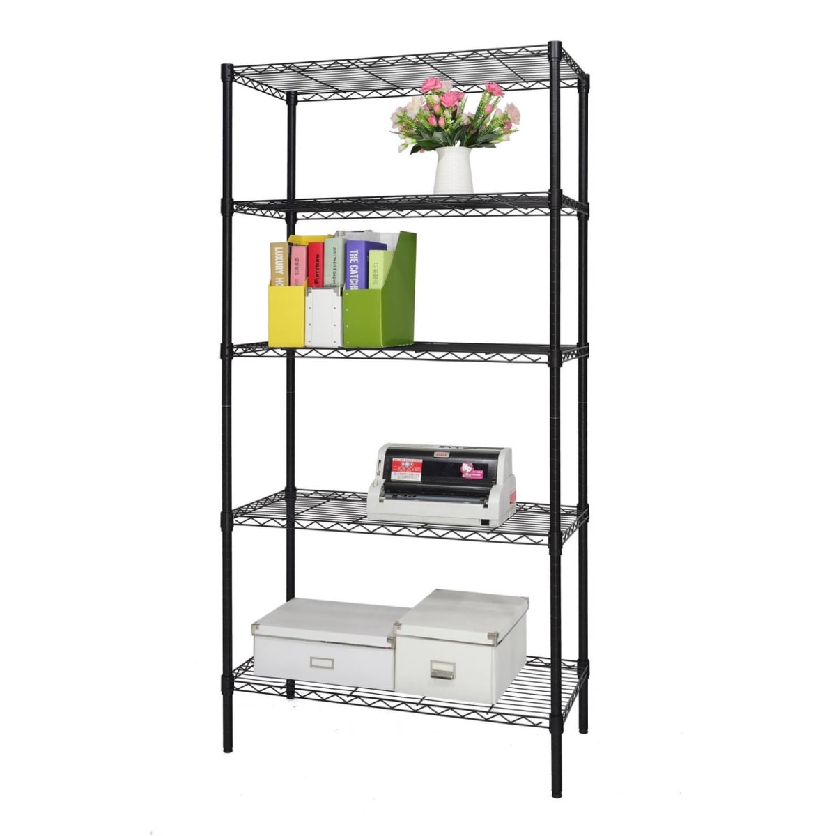 Estante 90x35x180 cm. Acero Negro 5 bandejas. Capacidad 600 kg.3