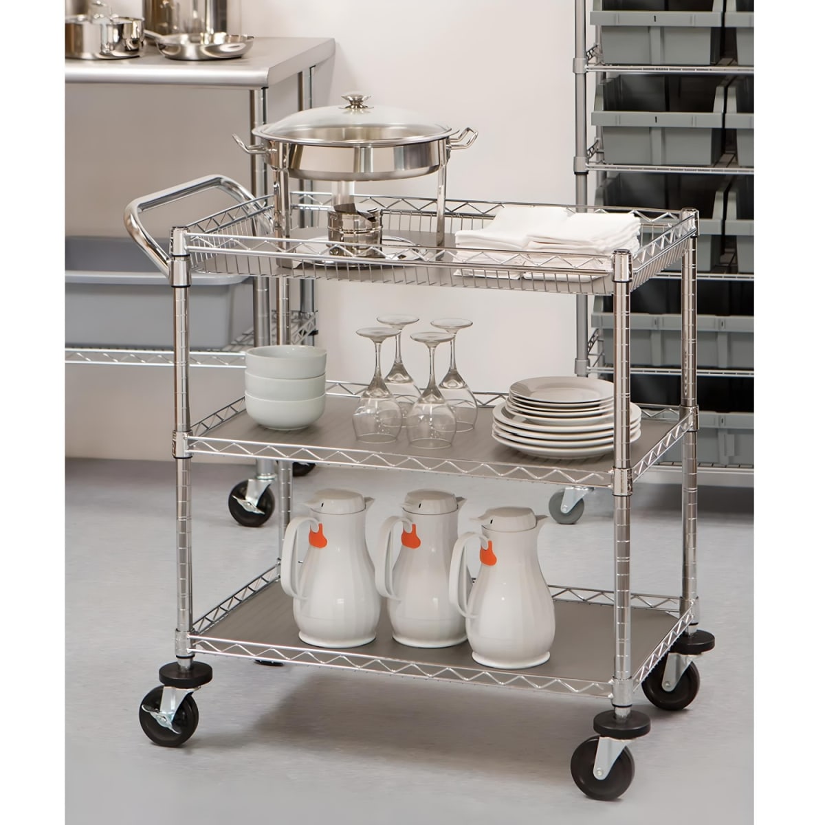 Carro Multiuso 90x45x100 cm. Acero Cromado 3 Niveles CJ-A15235