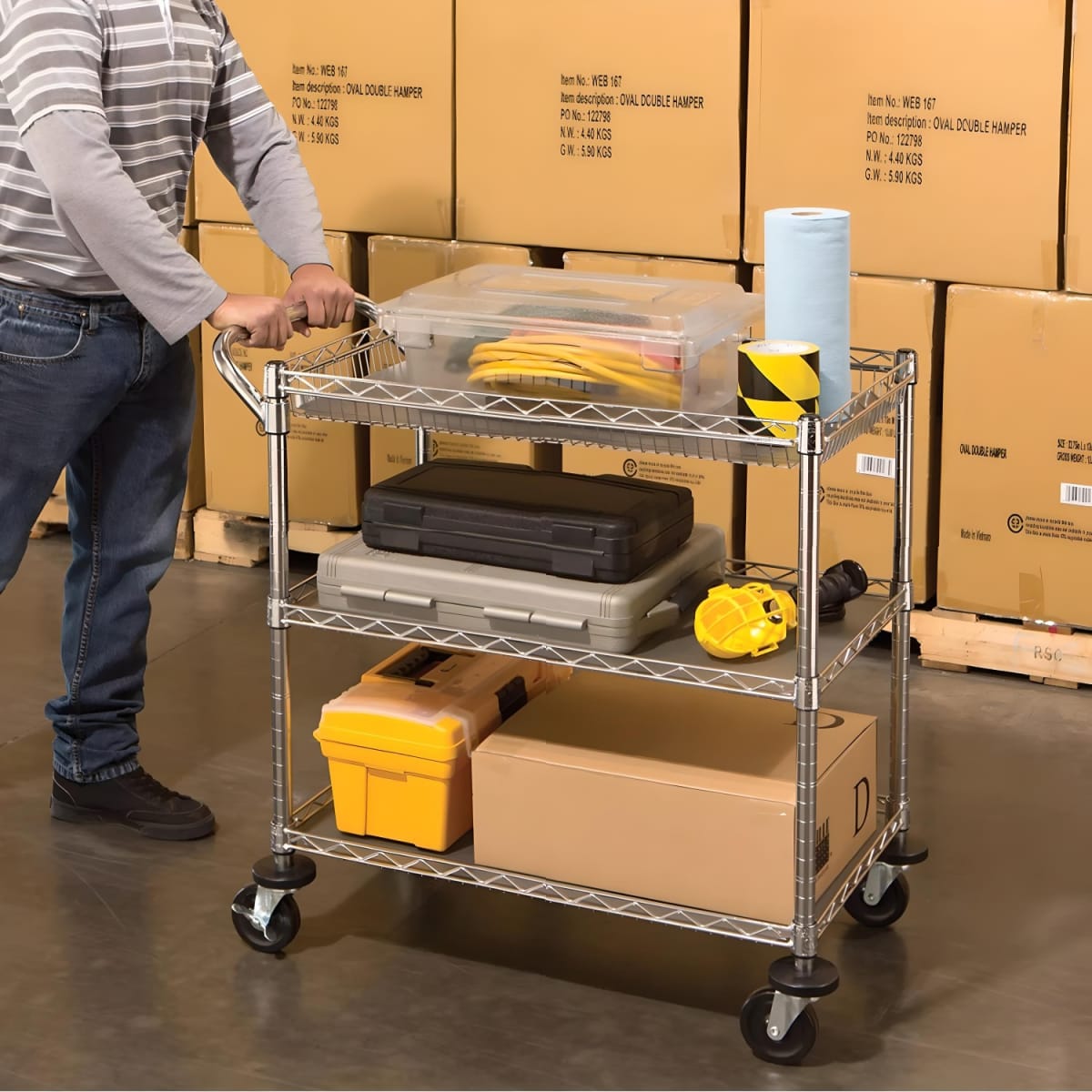 Carro Multiuso 90x45x100 cm. Acero Cromado 3 Niveles CJ-A15234